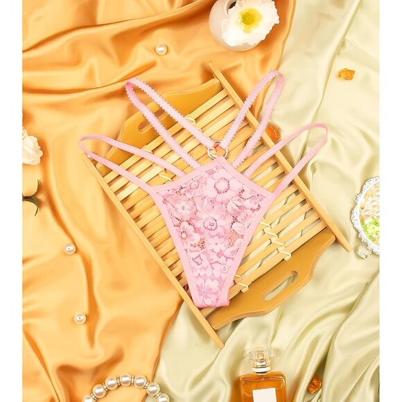 🆕Women's Pink Glitter Strappy Lace Breathable Sexy Panties Polyamide Underwear - Picture 6 of 7